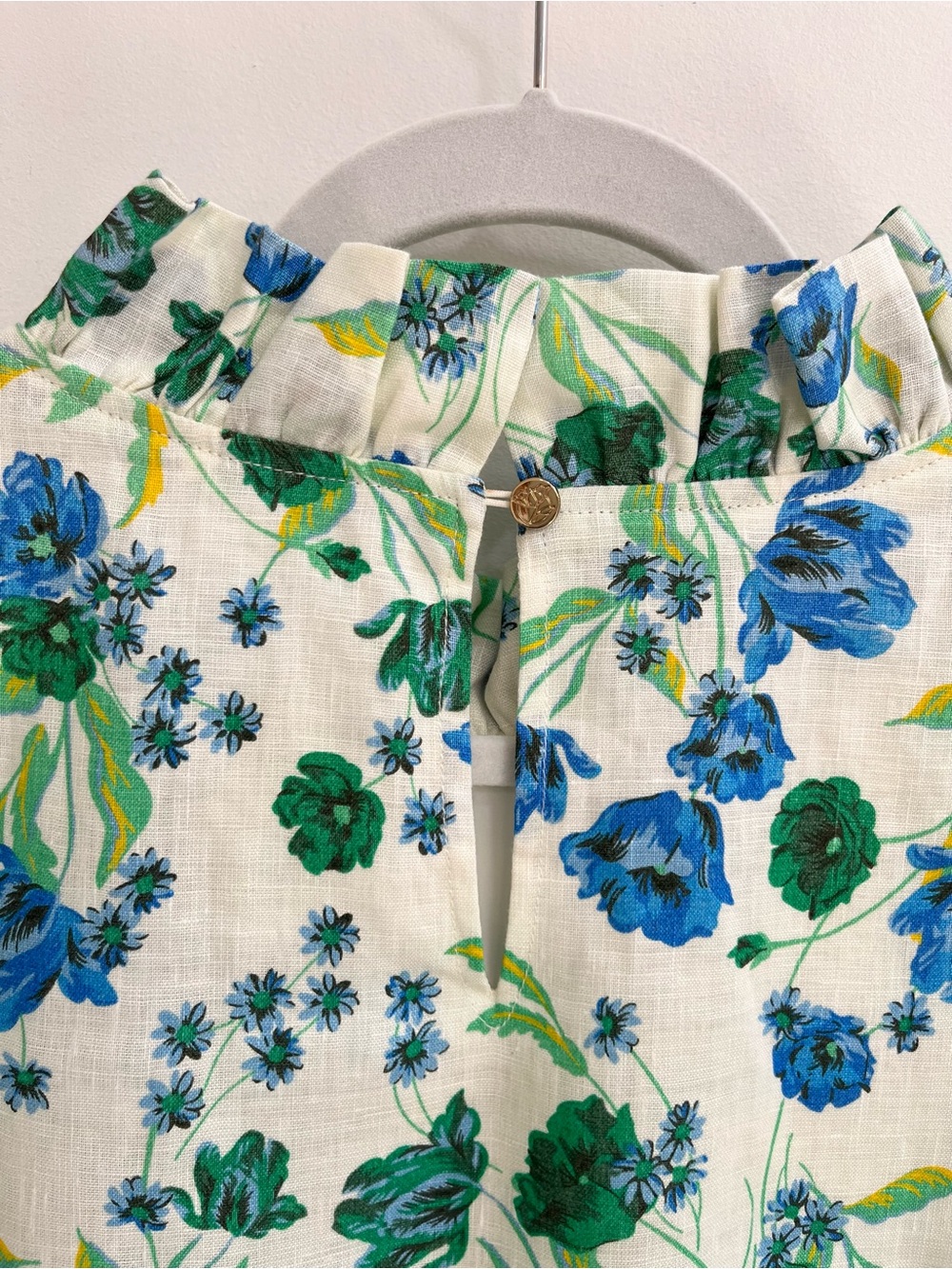 Draper James Blue Green Floral Linen Shift Dress High Neck Ruffle Collar Size XL - Picture 7 of 10